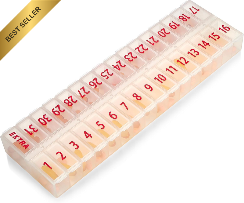Large Pill Organizer Monthly 32 Compartments - 30 Day Pill Organizer 1 Time a Da