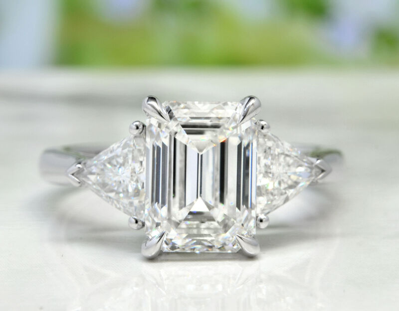 Natural 2.50 Ct. Three Stone Emerald Cut Diamond Engagement Ring 14k Gia E Vs1
