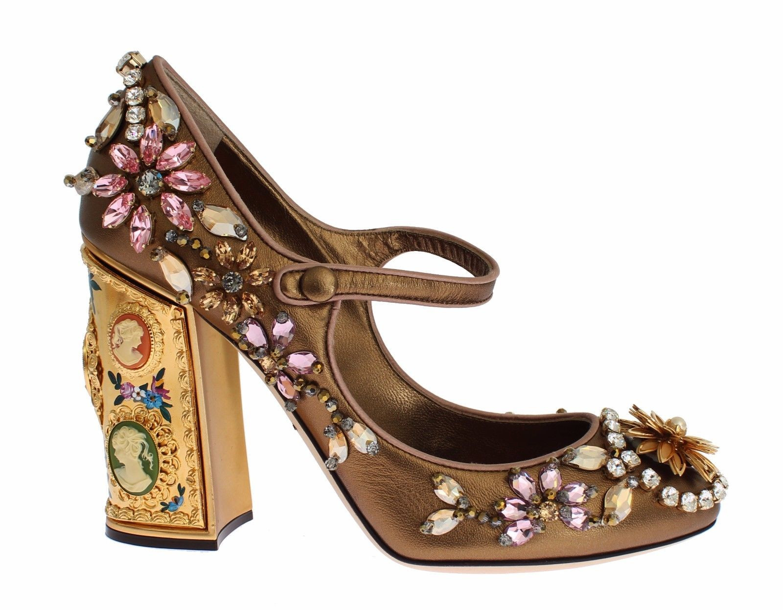 DOLCE & GABBANA Coco Bronze Napa Mary Jane Pump Shoe Cameos