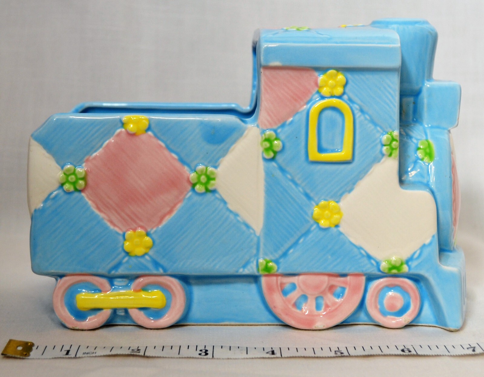 VINTAGE 1987 LEFTON Ceramic Blue Multicolor Baby Train