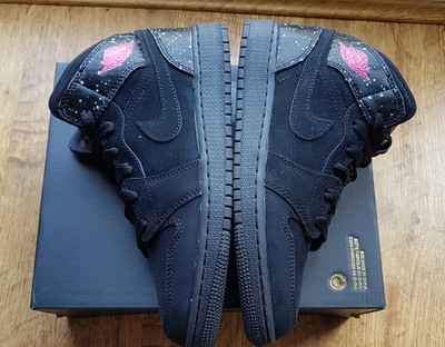 jordan 1 mid black rush pink white splatter