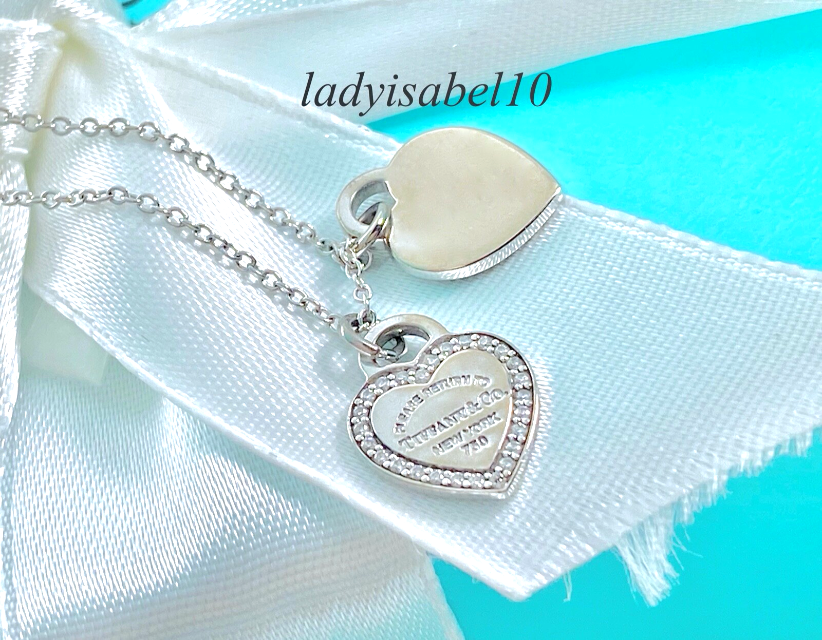 Return To Tiffany & Co 18k Gold Diamond Double Mini Heart Necklace
