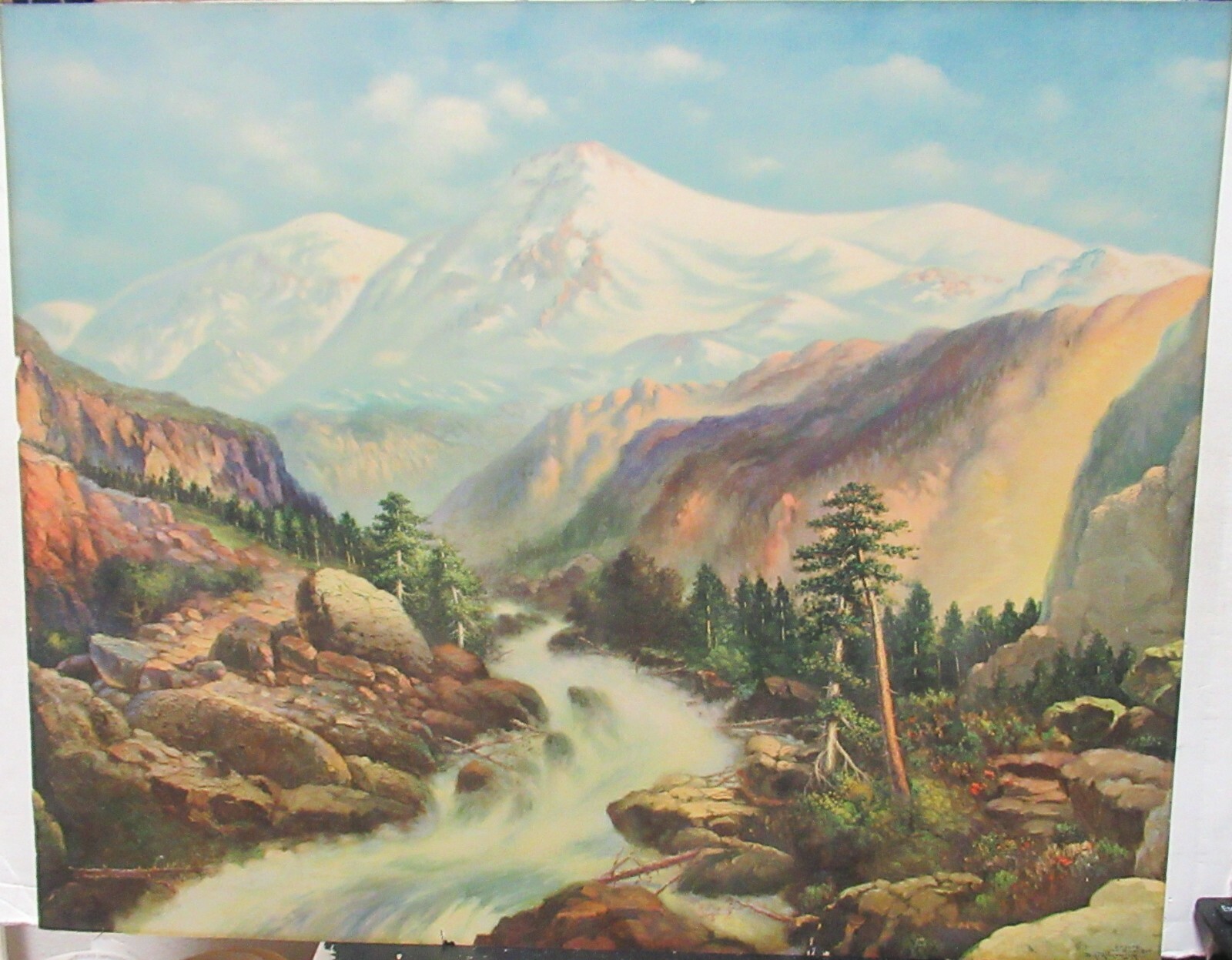 DERIC LUWGUY OLD COLORED RIVER MOUNTAIN LANDSCAPE LITHOGRAPH