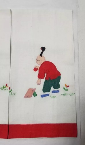 Vintage Oriental japan Finger Towels Embroidered