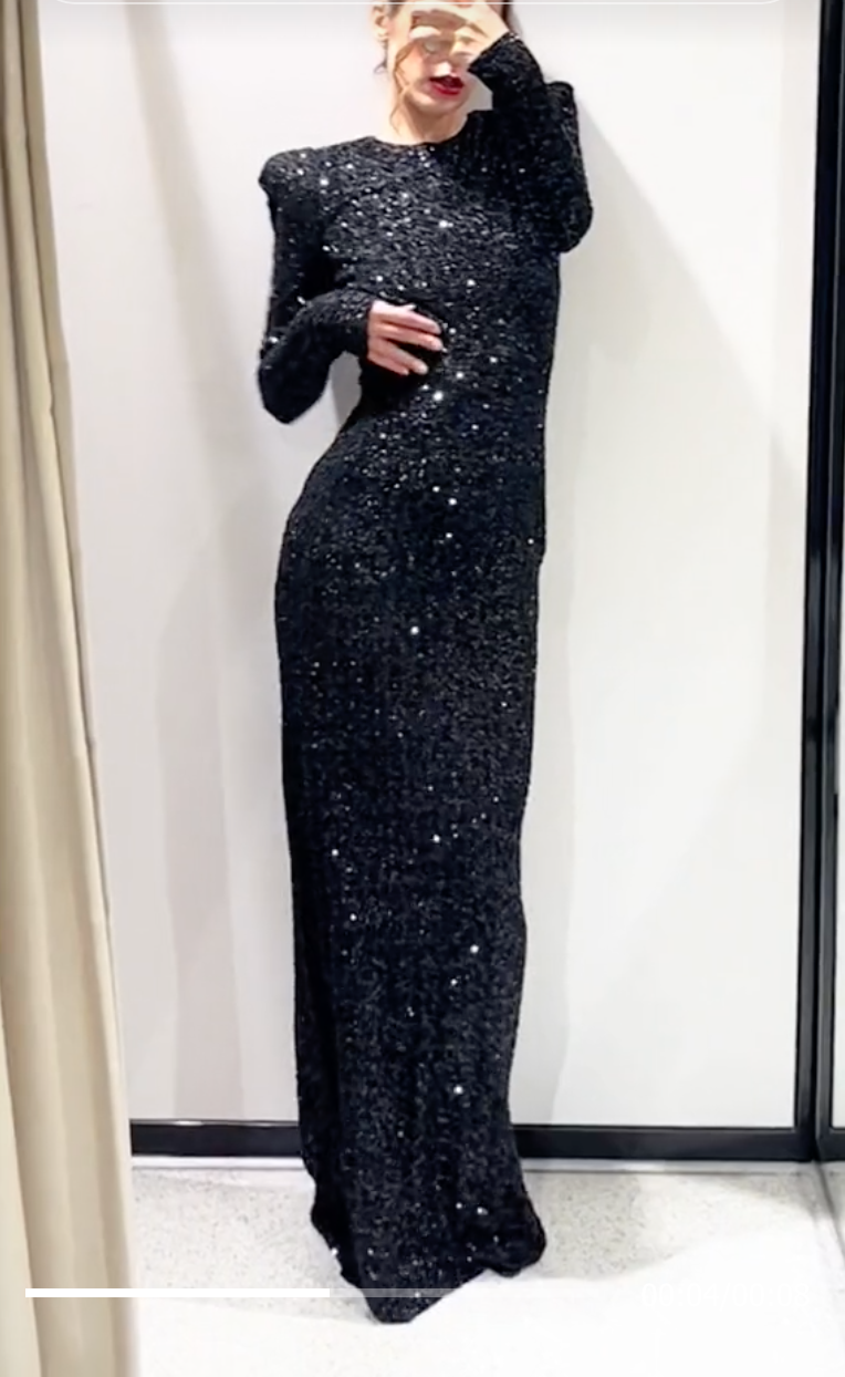 ZARA ZW COLLECTION SEQUINNED DRESS WITH SHOULDER PADS REF