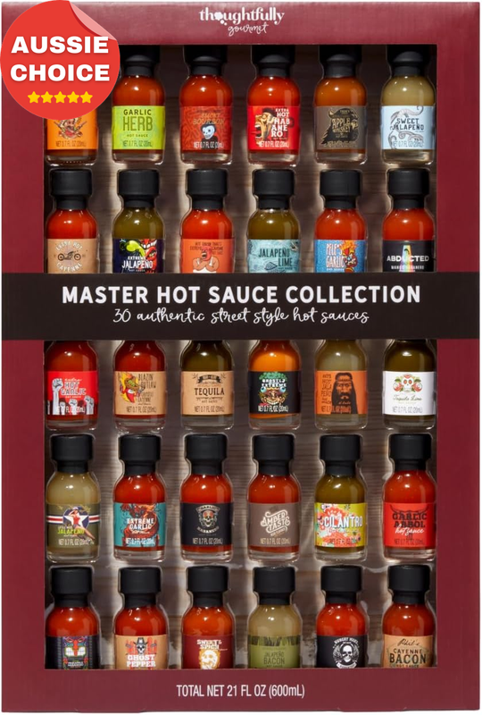 Gourmet Hot Sauce Sampler Set of 30 Flavors Garlic Herb Apple Whiskey Gift