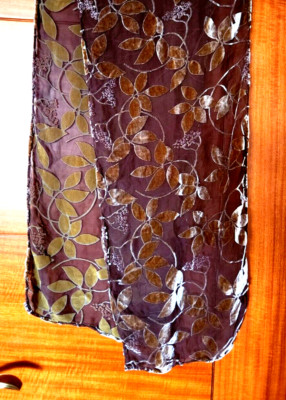 New CAMILLA RIDLEY London Taupe Silk/Viscose Velvet Long Scarf 66  x 13  England