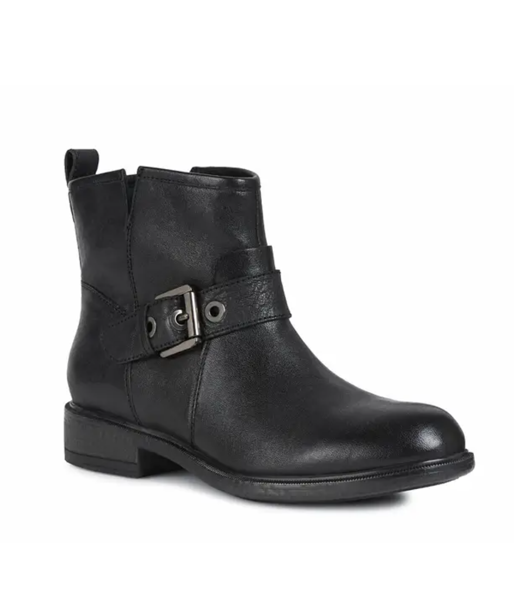 Pre-owned Geox Catria Womens Uk 4 Eu 37 Black Leather Zip Up Block Heel Biker Ankle Boots