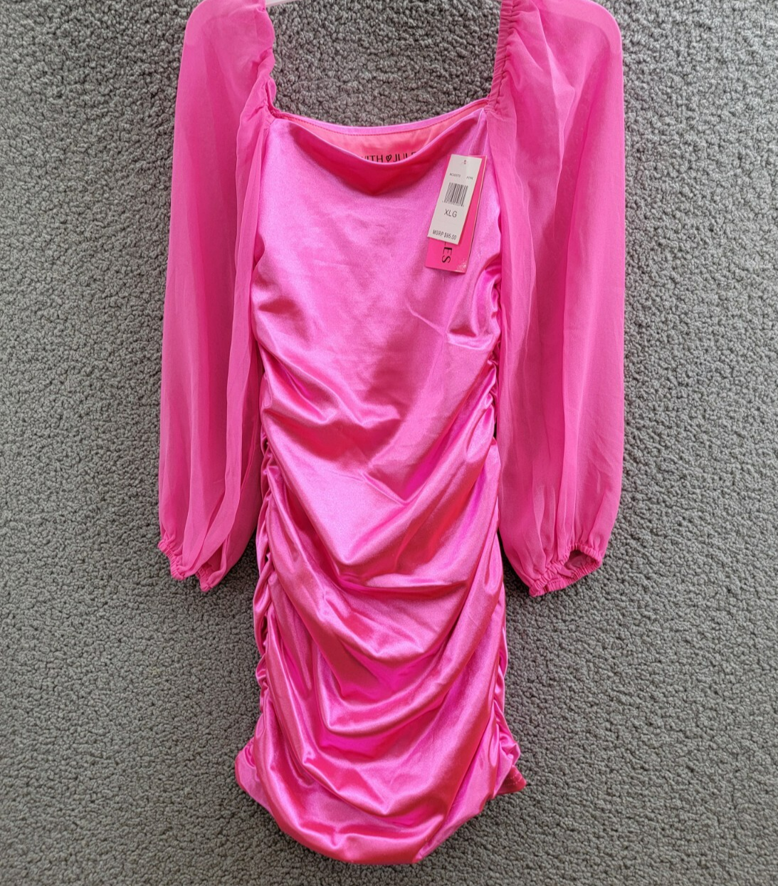 With Jules Long-Sleeve Ruched Dress Girls' XL Bright Pink Straight Neck Pullover - Picture 2 of 16