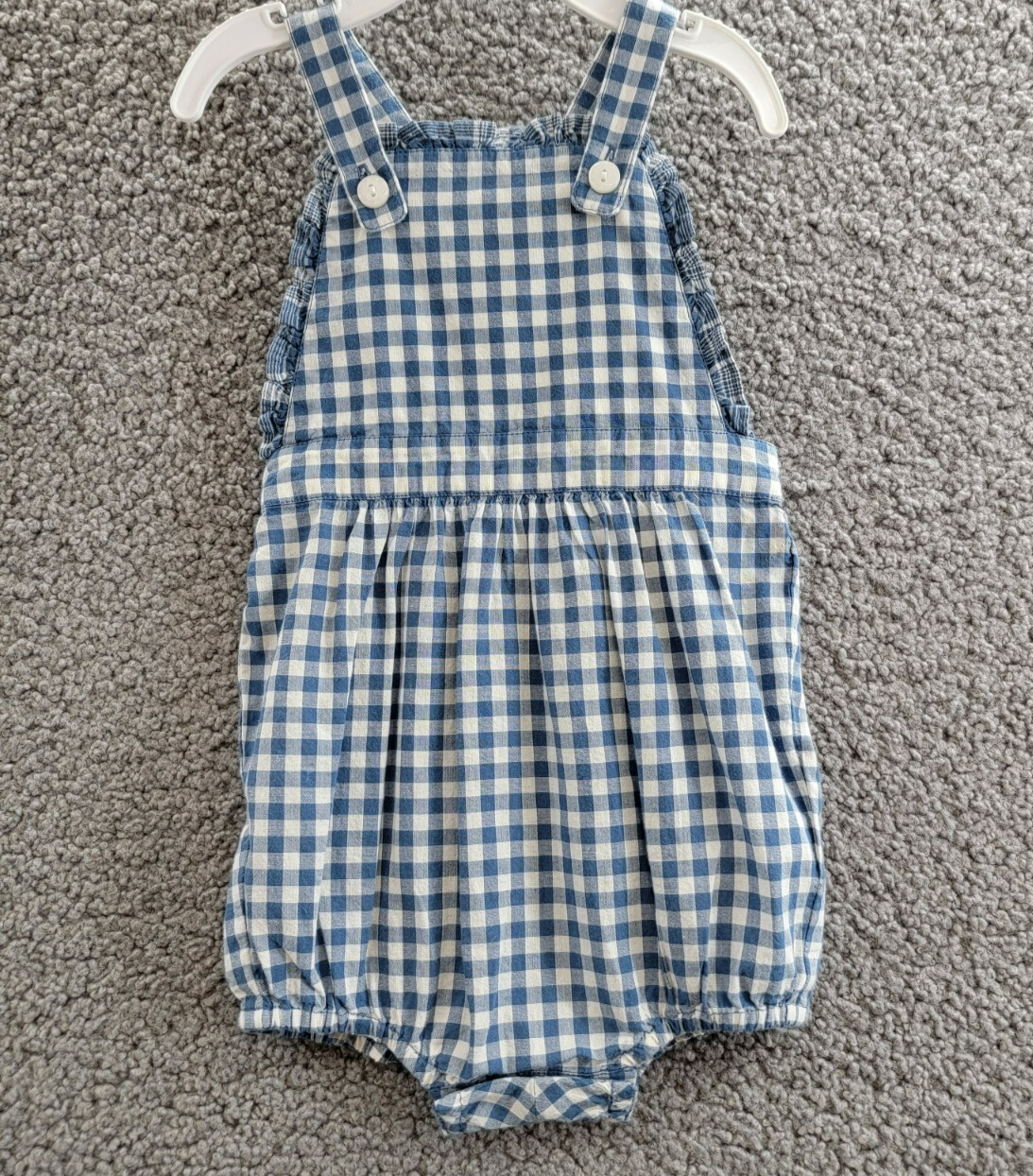 Ralph Lauren Gingham Madras Bubble Shortall & Hat Set Baby Girls 6M Blue Snap Up - Picture 3 of 24