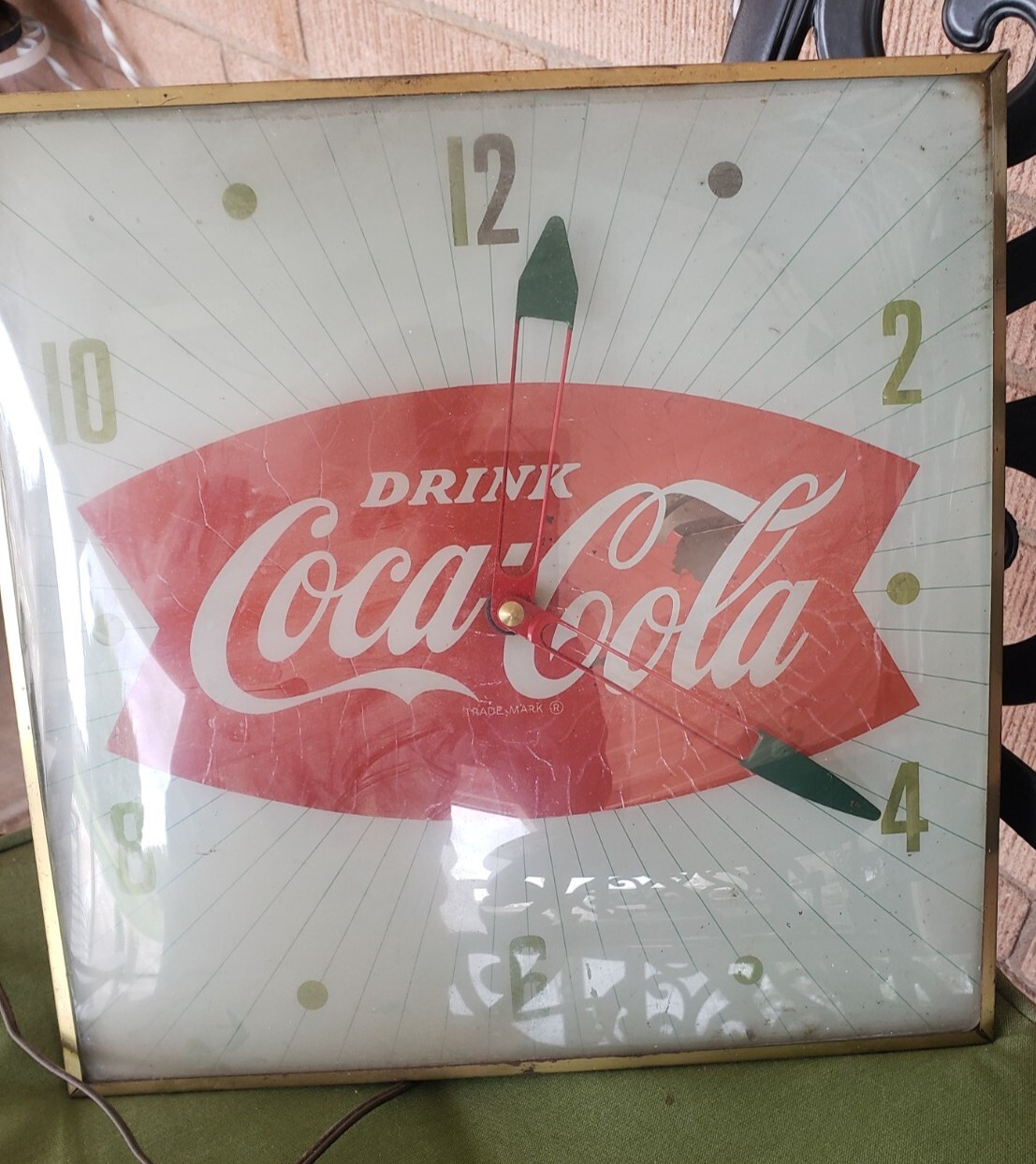 【激渋50s vintage Coca-Cola パムクロック社製 壁掛時計】 Vintage 1950s Coca Cola Green Fishtale Lighted Clock PAM