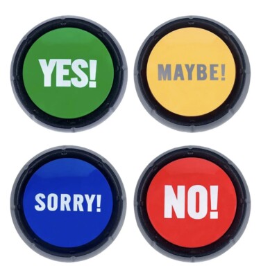 Set of 4 Interactive Sound Buttons - NO, YES, Sorry, Maybe - Fun and Convenient