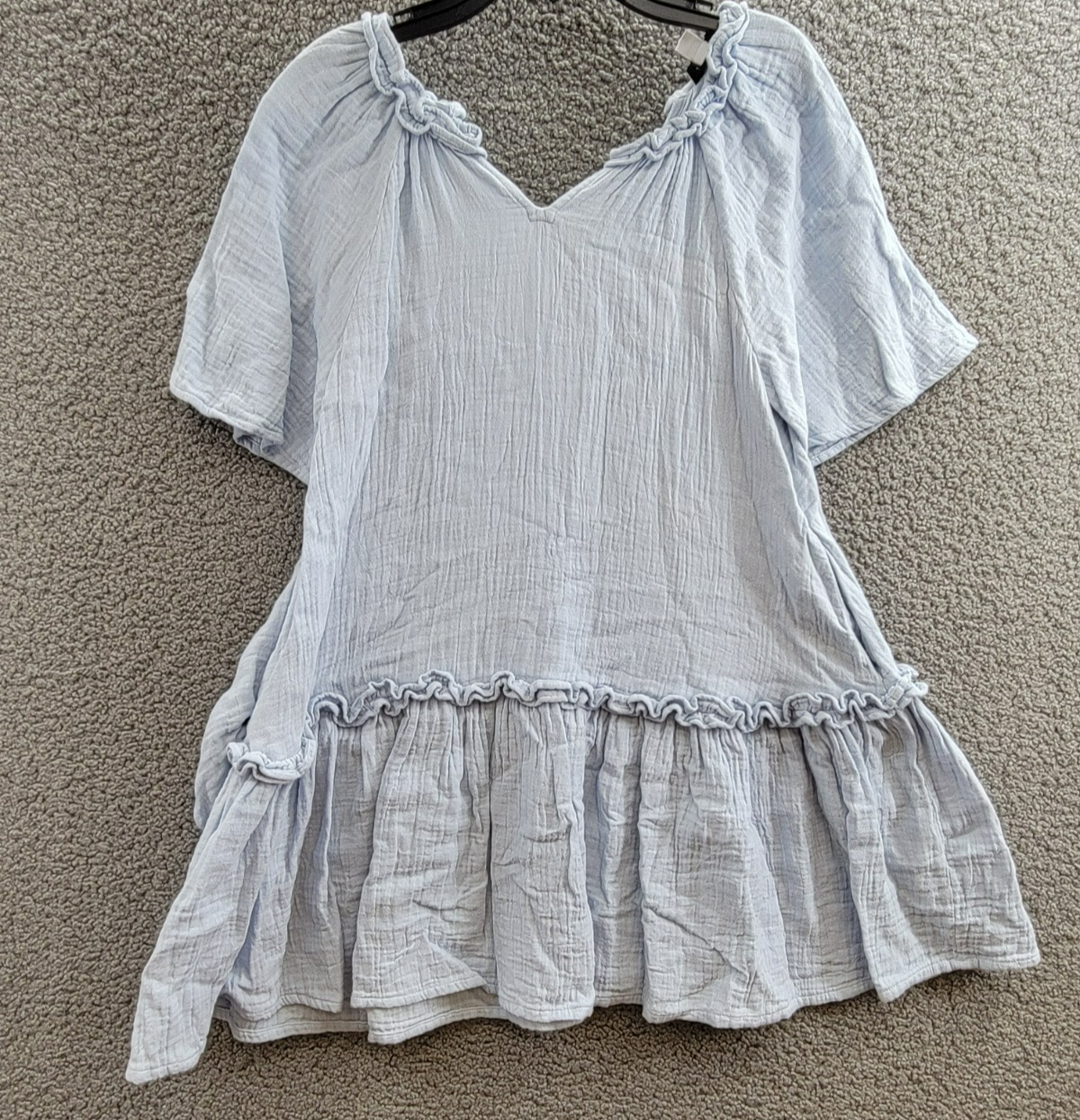 Reiss Blue Millie Seersucker Ruffle Dress Girls' 8-9Y Light Blue Button Back S/S - Picture 2 of 16