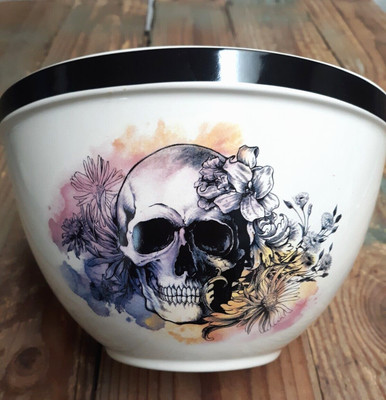 The Bake Shop Masterclass 8'' Floral Halloween Skull Ceramic Bowl NWOT