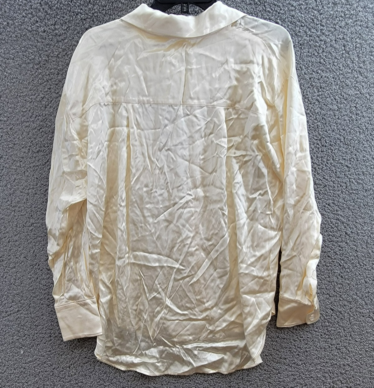 WAYF Fynn Satin Button Front Blouse Women's M Cream Patch Pocket Long Sleeve - Picture 13 of 19