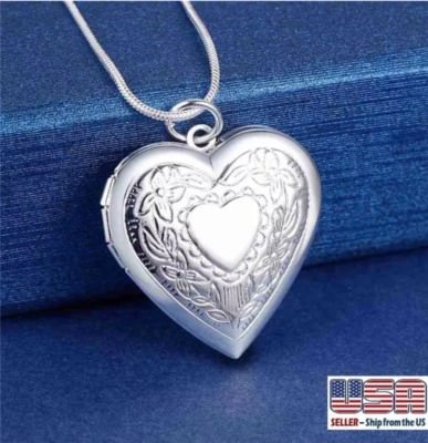 Wholesale 925 Sterling Silver Heart Necklace, Locket Photo Pendant 18
