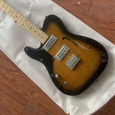 Sunburst TL Electric Guitar 6String Left Handed Maple Fretboard Semi Hollow Body