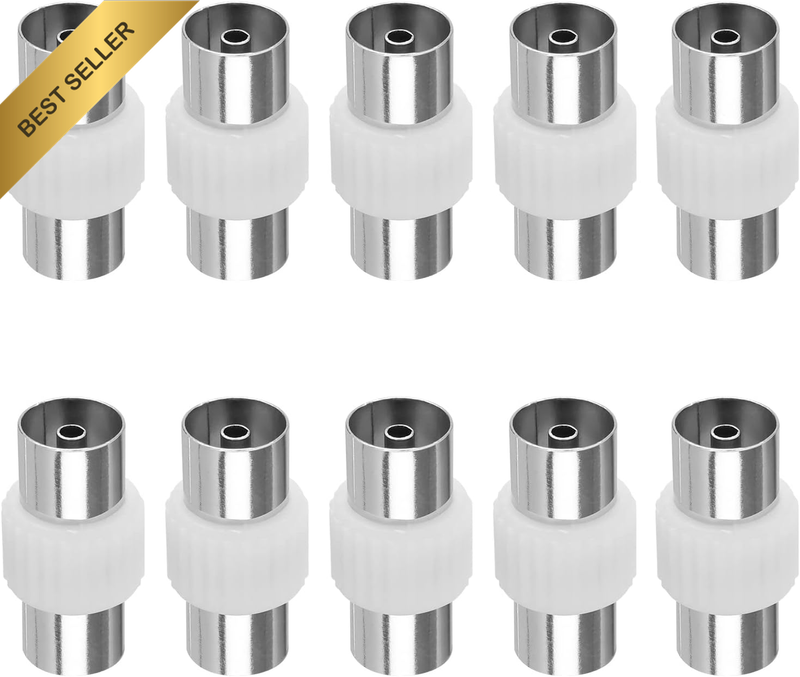 10PCS TV Aerial Coaxial Coupler Female to Female Antenna Adapter Nickel Plated T