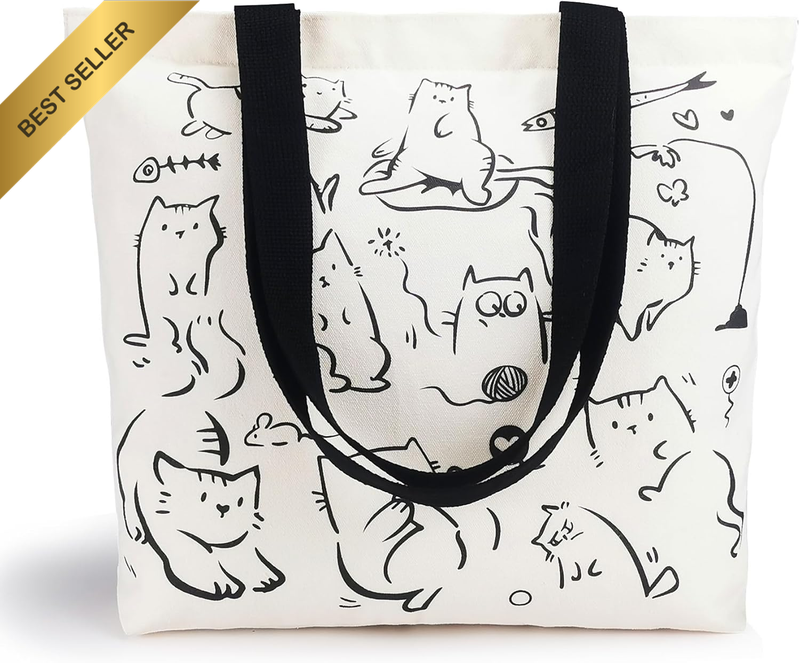 Aesthetic Women'S Canvas Tote Bag Canvas Bags with Zip and Pockets Reusable Canv