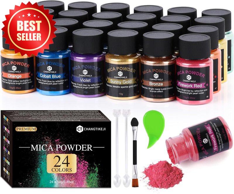 24 Color Mica Powder 10G Pigment Epoxy Resin Soap Candle Car Freshies US