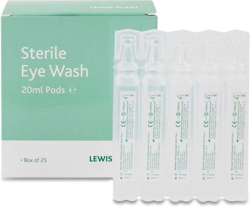 Premium 20Ml Saline Eye Wash Pods Box of 25 - Contains Sodium Chloride 0.9% W/V