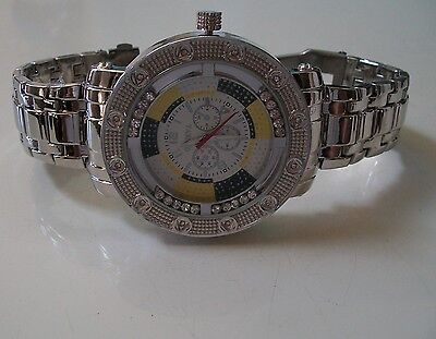 Men's bling silver finish yellow & black dial fashion dressy up or casual watch