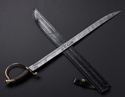CUSTOM HANDMADE 32 INCHES DAMASCUS STEEL CUTLASS RAPIER REAL SWORD WITH SHEATH