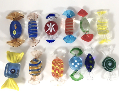 Art Glass Candy Bon-Bons Murano Style Lot of 12 Various Colors Shapes 2-2.5'' #6