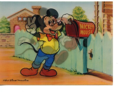 Surprise for Mickey Mouse at Mailbox-3-D Flicker-Vintage Disney Novelty Postcard