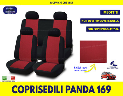 Coprisedili Auto Per Fiat Panda 2003-2012, In Cotone Blu E Nero, 4 Posti, Made In Italy