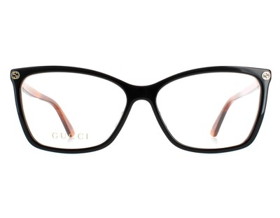 Pre-owned Gucci Gg0025o-003 Black Havana Eyeglasses In Clear Lens