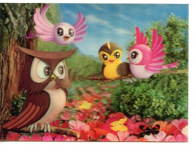 Colorful Birds w/ Wise Old Owl in Tree-Vintage 3-D Novelty Postcard