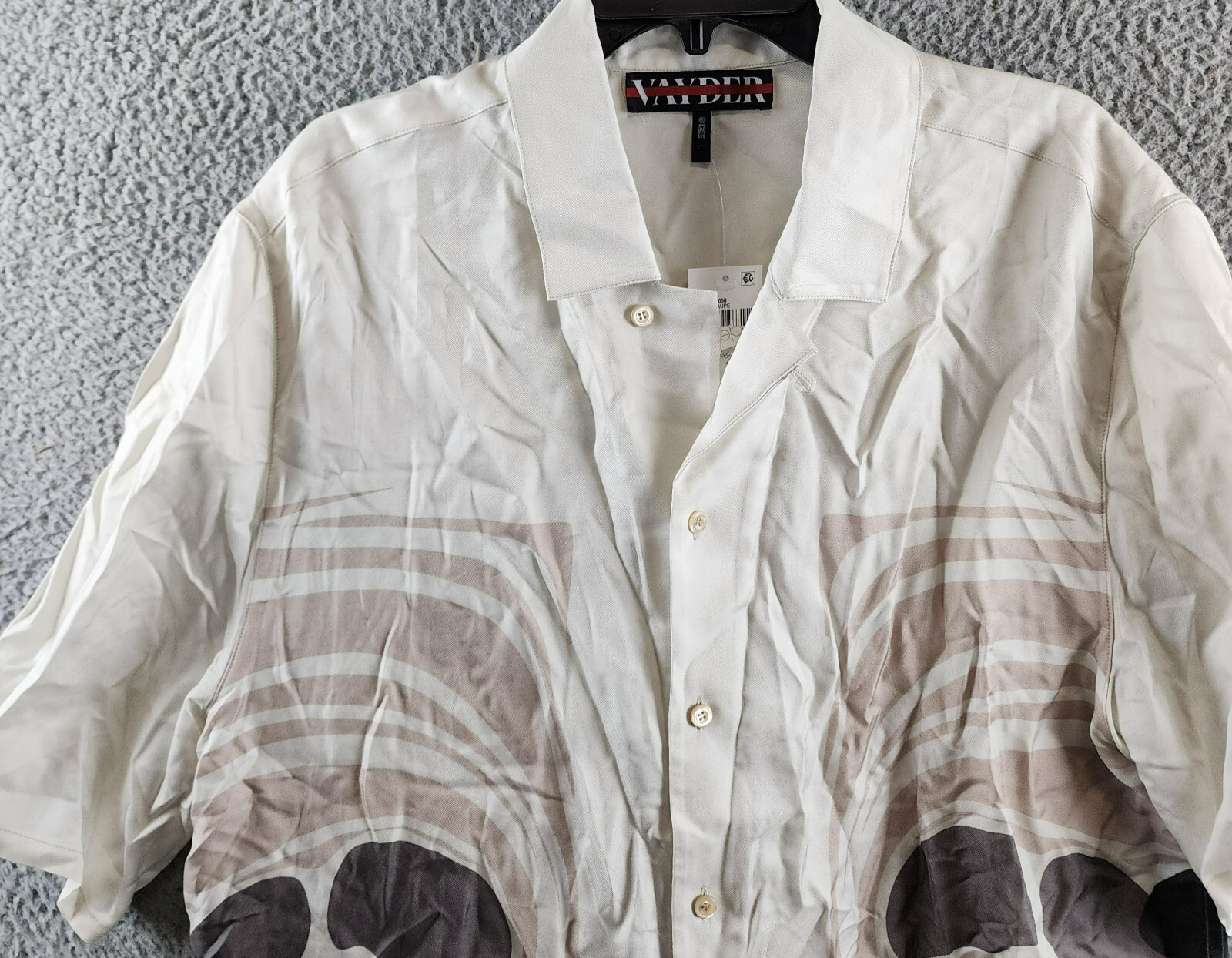 VAYDER Montague Regular Fit Silk Blend Cuban Shirt Men's L Silver Taupe Printed - Picture 4 of 15