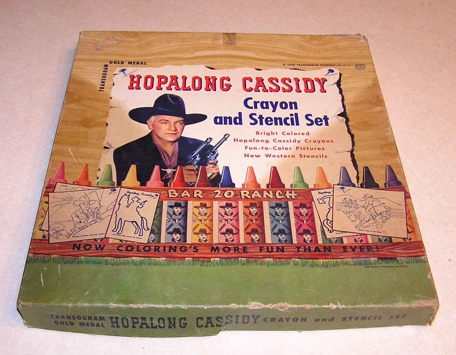 1950 Hopalong Cassidy Roller Skates & Crayon Stencil Set