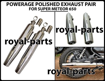 ''POWERAGE POLISHED EXHAUST PAIR'' Fit For Royal Enfield Super Meteor 650