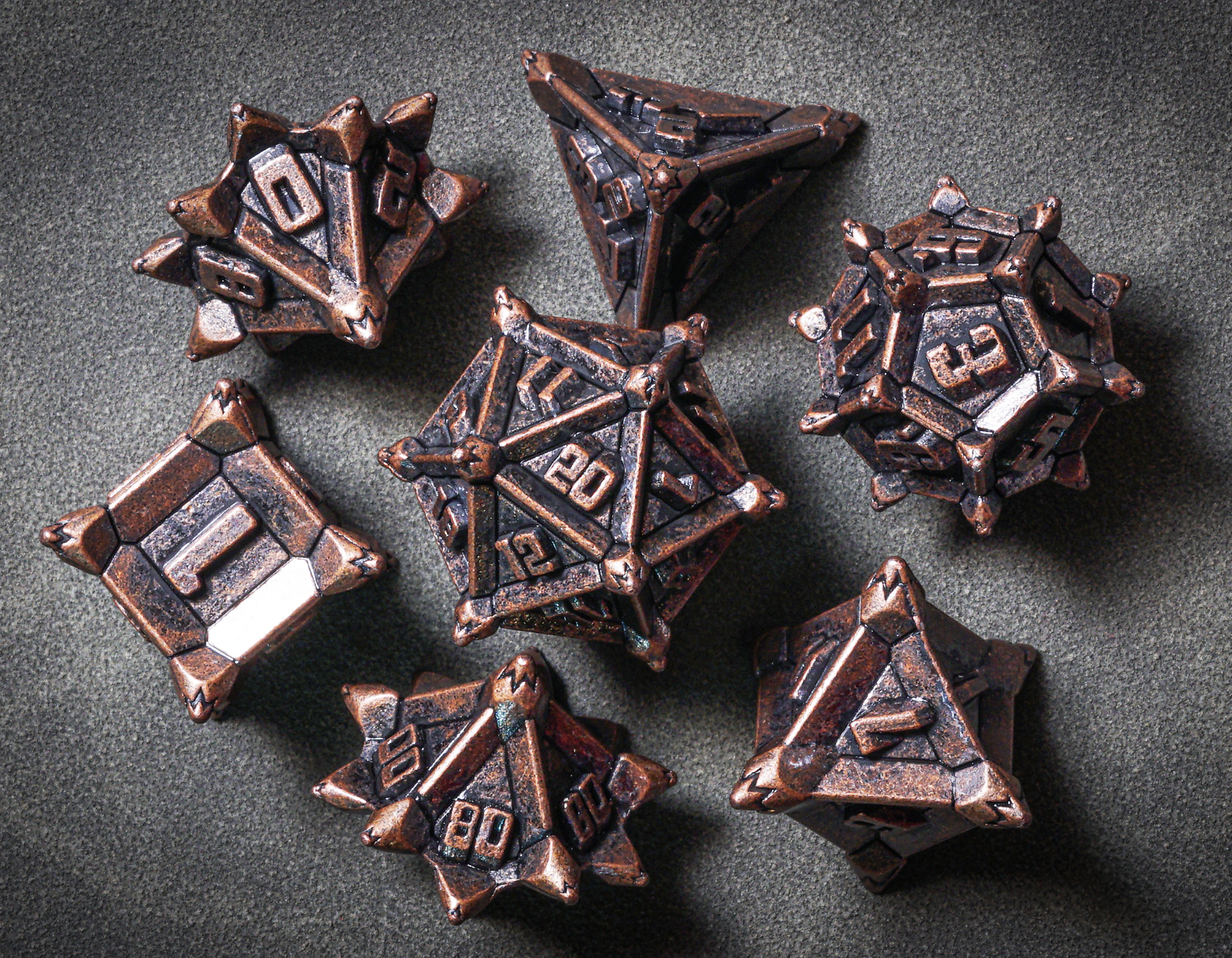 Bronze Caltrops | Sharp Spikes Metal Dice Set (7pcs) | Dungeons and Dragons DnD