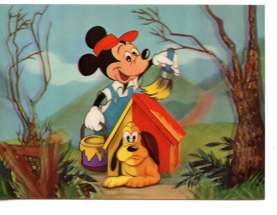 Mickey Mouse Paints Pluto & Doghouse-Cute Vintage 3-D Disney Novelty Postcard