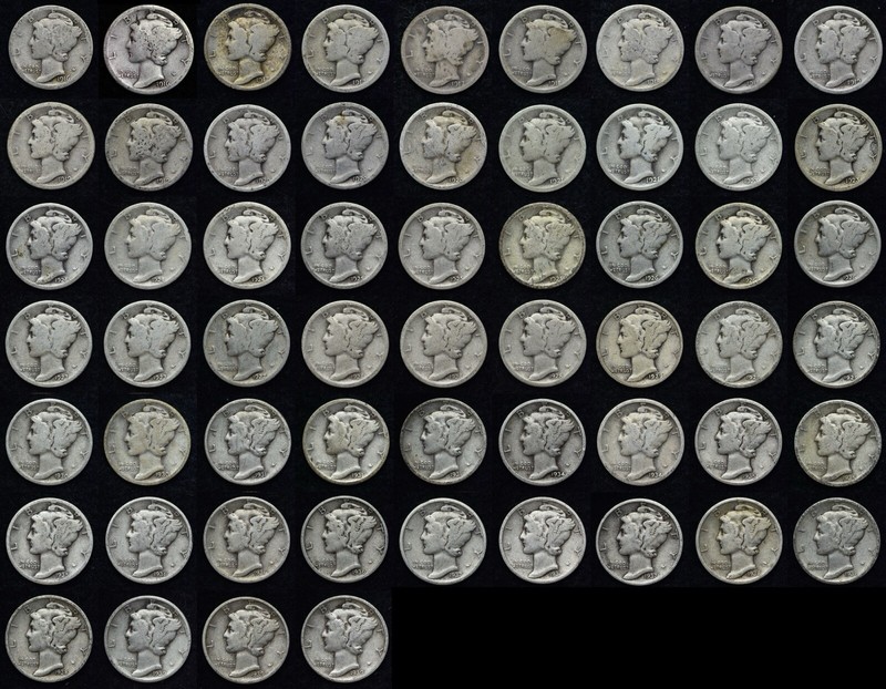1916-1945 Mercury Dime Set 76 Coins! Nice Circulated Set! (NO 16-D