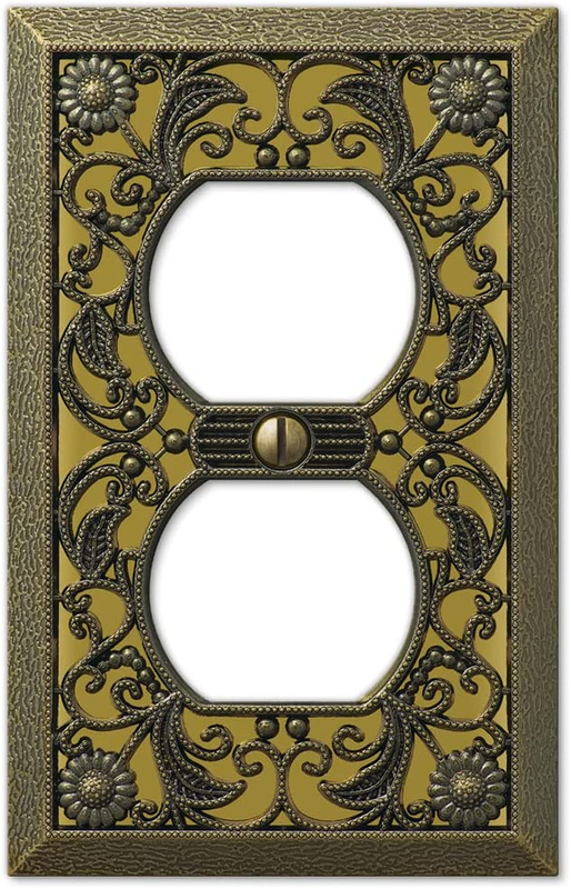 Amerelle 65DAB Filigree Wallplate, 1 Duplex, Antique Brass