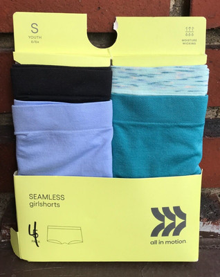 4 pk Girls S 6/6X All In Motion Seamless Girlshorts Boy Shorts Underwear OpenBox
