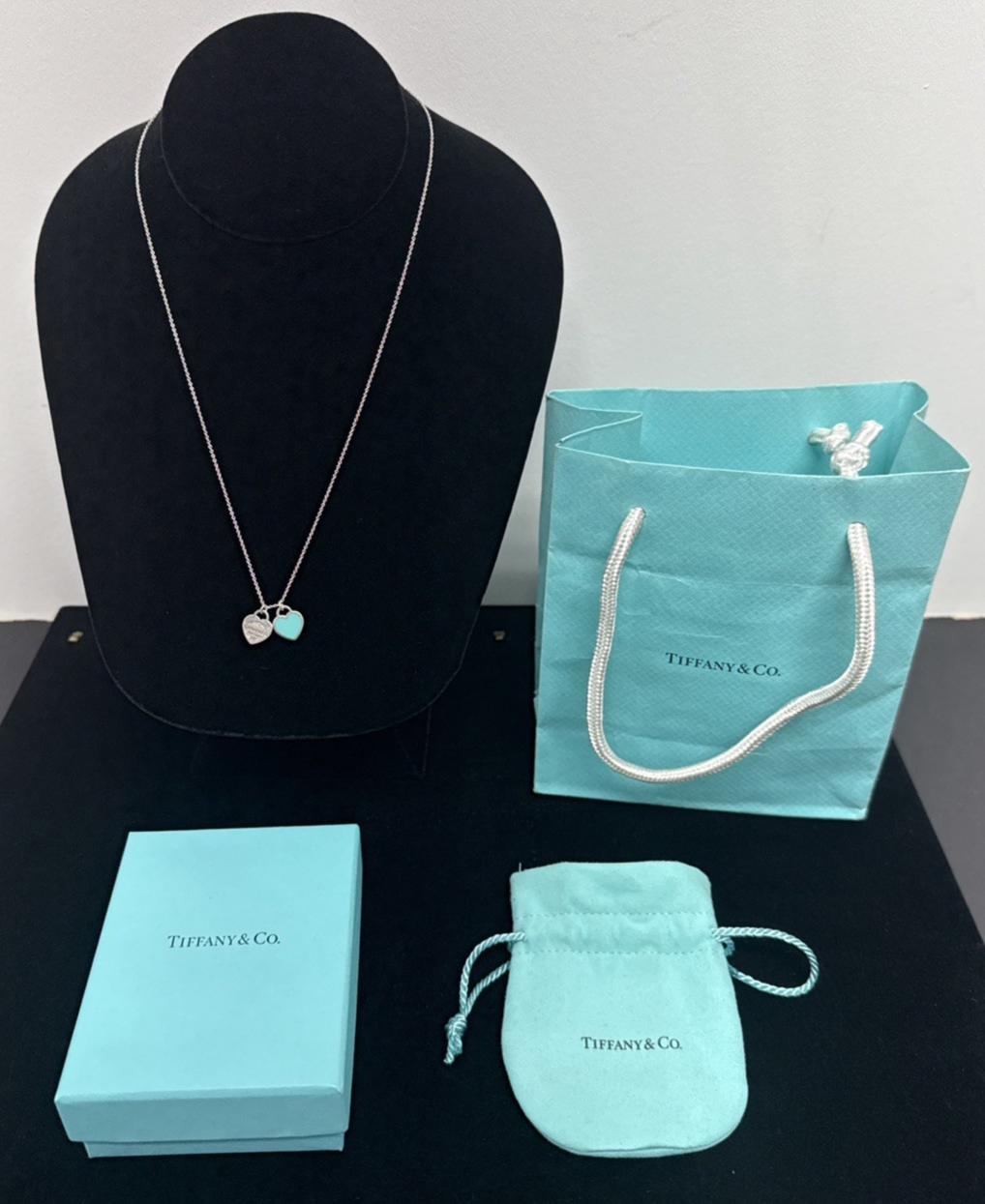 Tiffany & Co Mini Double Heart Tag Pendant Necklace Tiffany Blue