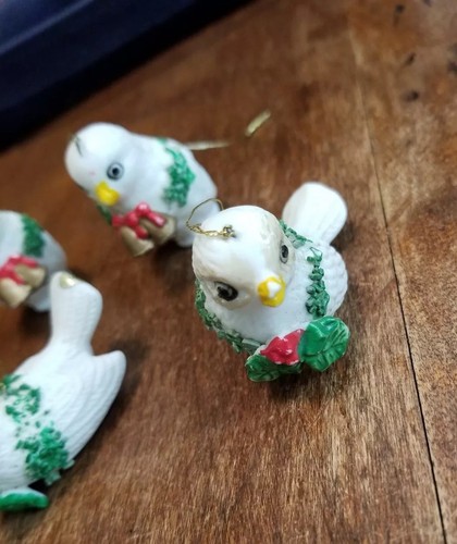 Vintage Set of 4 Rare Porcelain Bird Christmas Holiday Tree Ornament by FLAMBRO