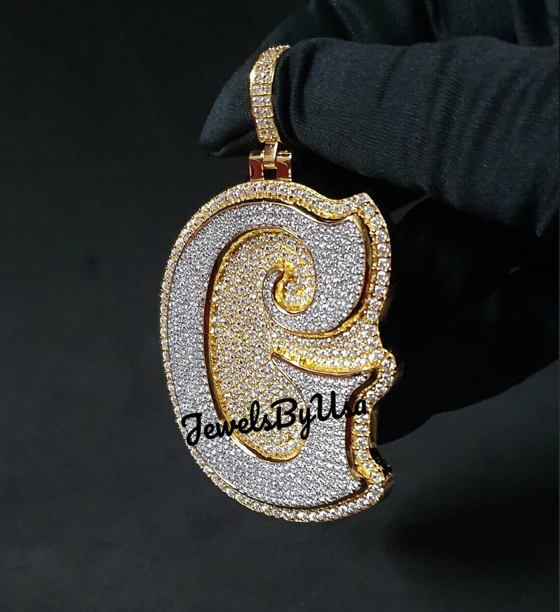 Pre-owned Nsg Men's Genuine Moissanite Custom Initial Pendant 3.3ct Yellow Gold Plated Silver In White