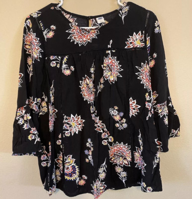 NEW Old Navy Women's  Bell Sleeve Floral  Jacobean Keyhole Back Blouse Size XL