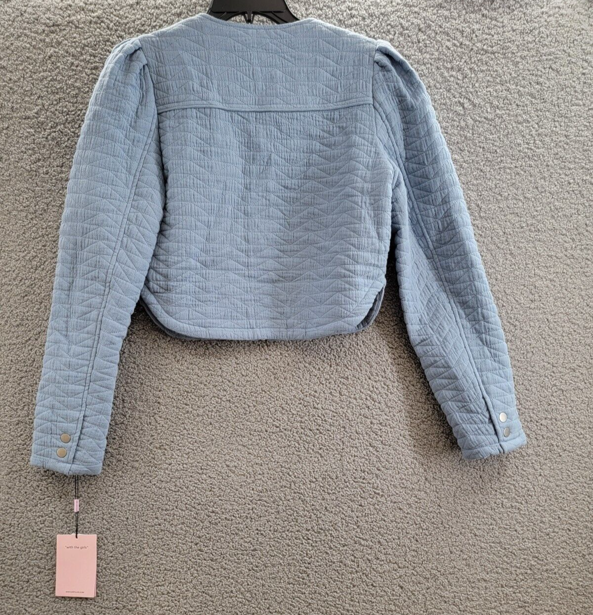 Avec Les Filles Quilted Puff-Shoulder Zip-Front Jacket Women's XS Dusty Blue - Picture 11 of 17