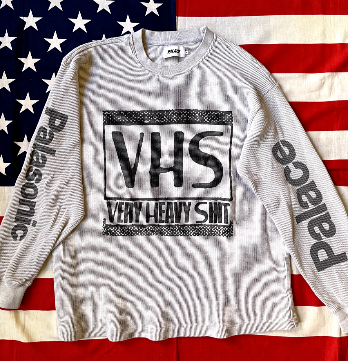 PALACE VHS THERMAL LONGLSEEVE TOP OLIVE PALACE VHS Very Heavy $hit Palasonic Thermal Long Sleeve Men\u0027s