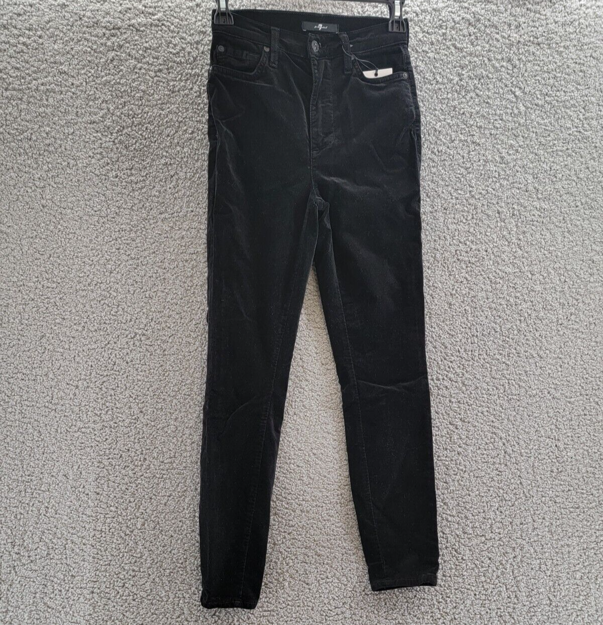 7 For All Mankind Velvet High Rise Skinny Jeans Women's 24 Black Zip/Button~ - Picture 2 of 19