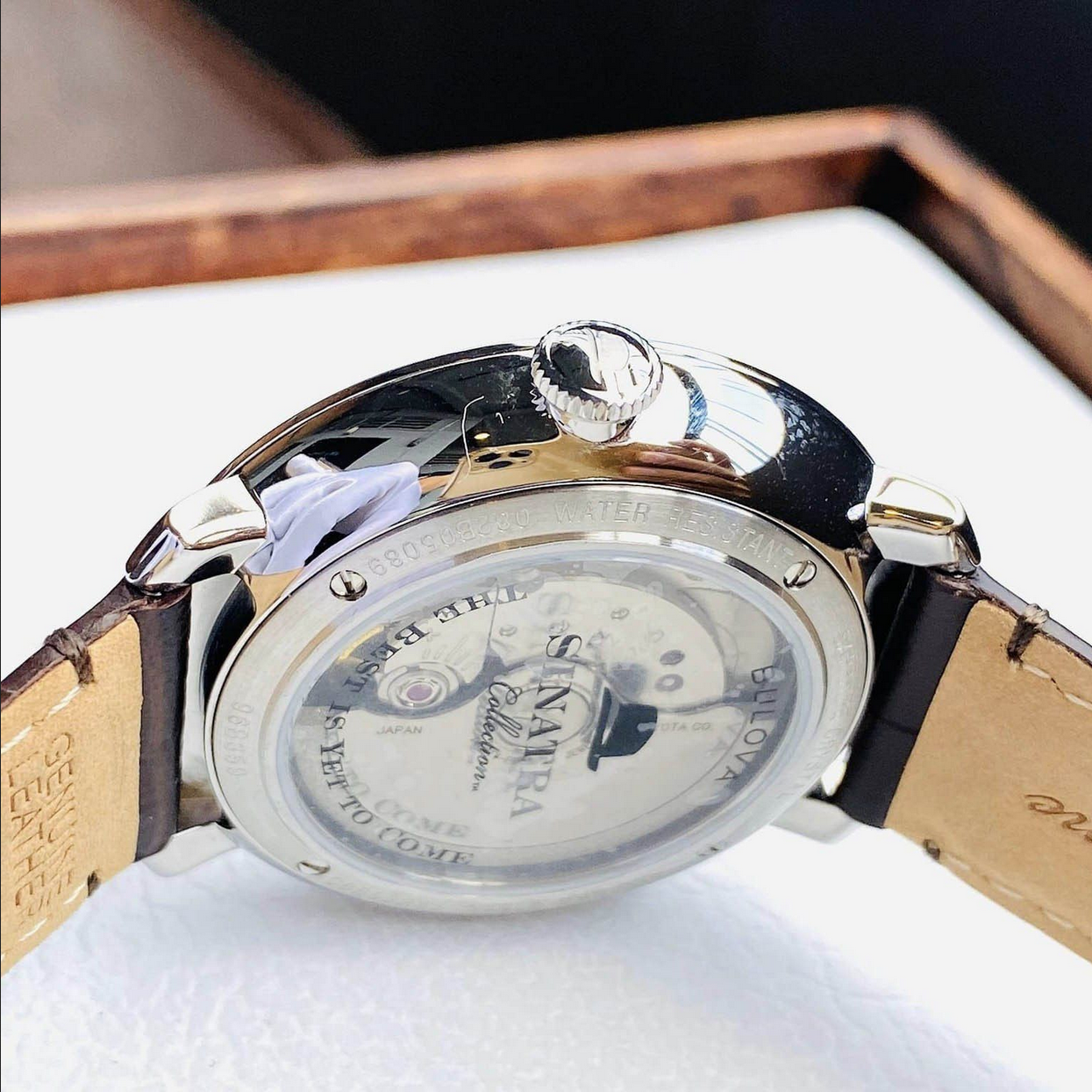 Pre-owned Bulova Frank Sinatra Automatic Sapphire White Dial Leather Band Watch 96b359