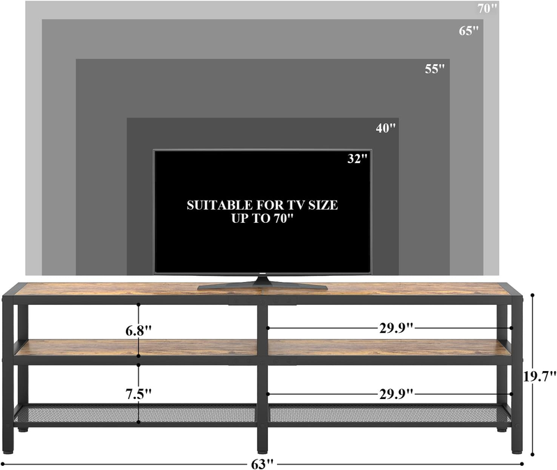 TV Stand for up to 70 Inch TV, Two-Color Entertainment Center TV Console, Indust