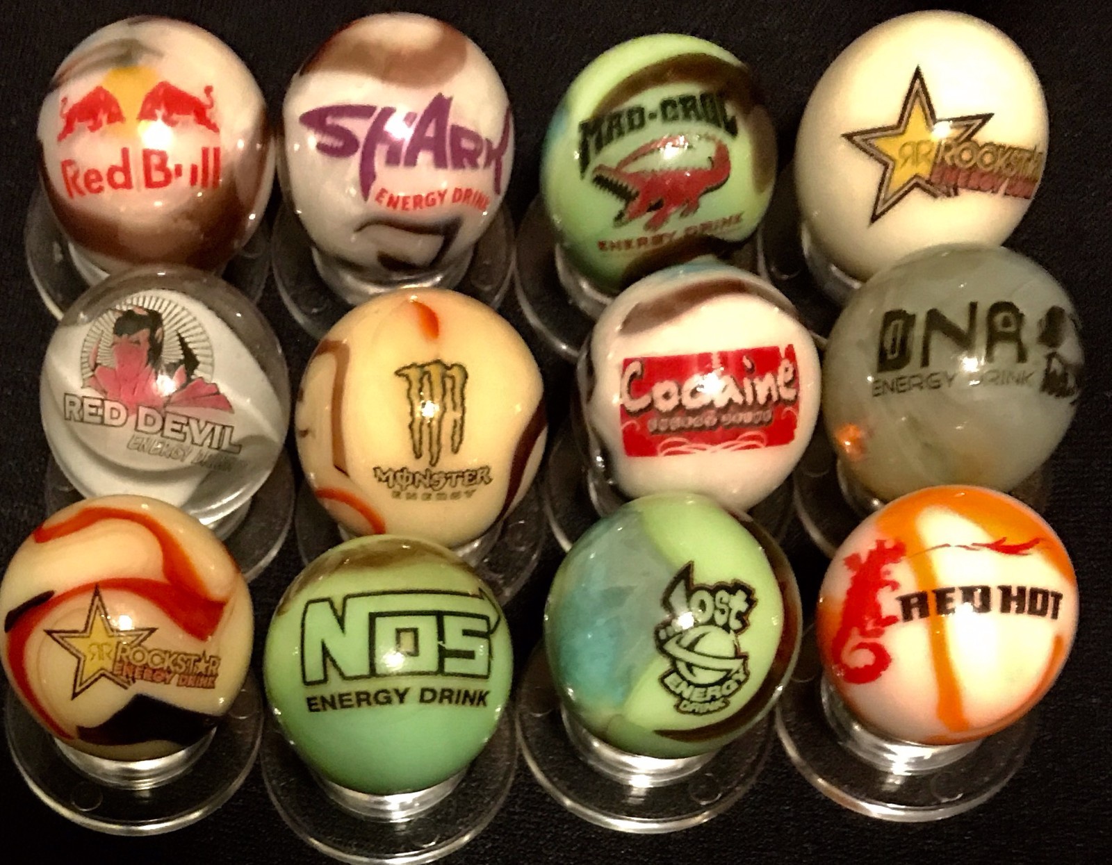 2007 Glas MARBLES Red Bull Rockstar Amp Cocaine NOS LOST SHARK Energy Drink RARE